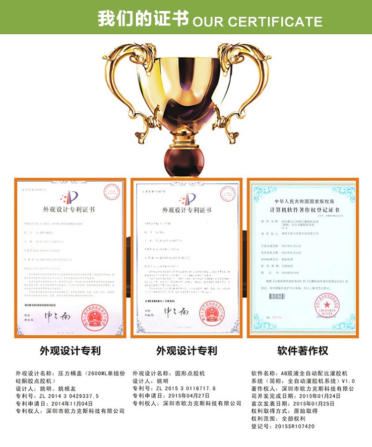 武藏点胶机专利证书